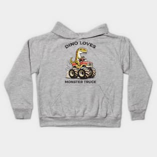 Dino loves monster truck Kids Hoodie